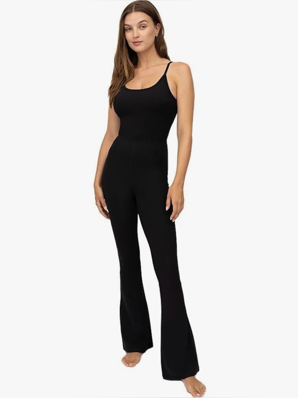 Yogalicious Lux Scarlett Flare Jumpsuit w/ Built-In Bra Black M NWT - Picture 2 of 8